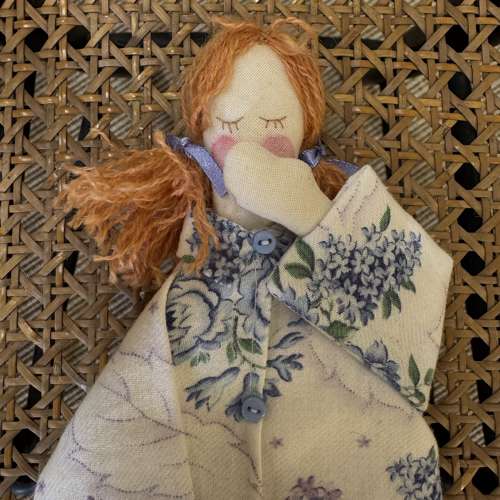 Lavender pyjama dolls handcrafted using antique and vintage fabrics