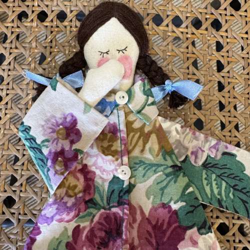 Lavender pyjama dolls handcrafted using antique and vintage fabrics