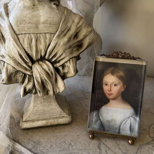 19th century French gilded bow top frame freestanding or hanging