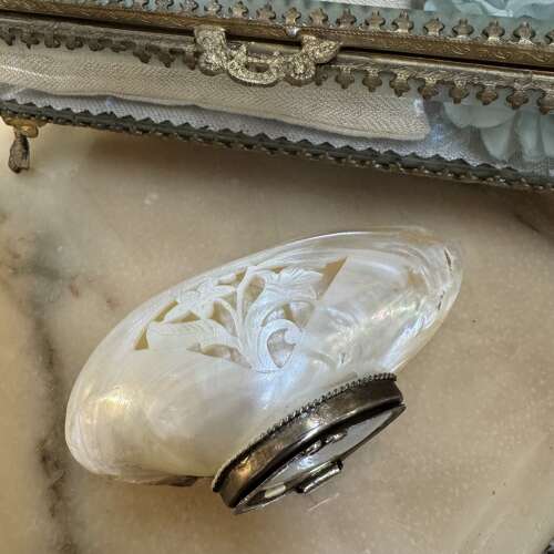 Antique carved shell purse