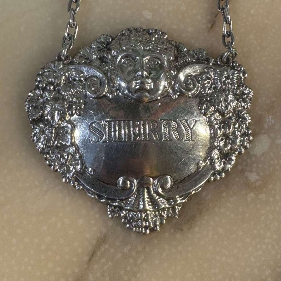 1968 hallmarked sterling silver sherry decanter label by Turner & Simpson