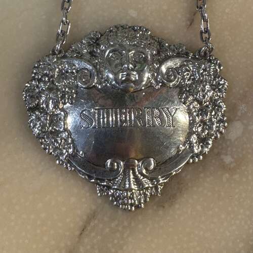 1968 hallmarked sterling silver sherry decanter label by Turner & Simpson