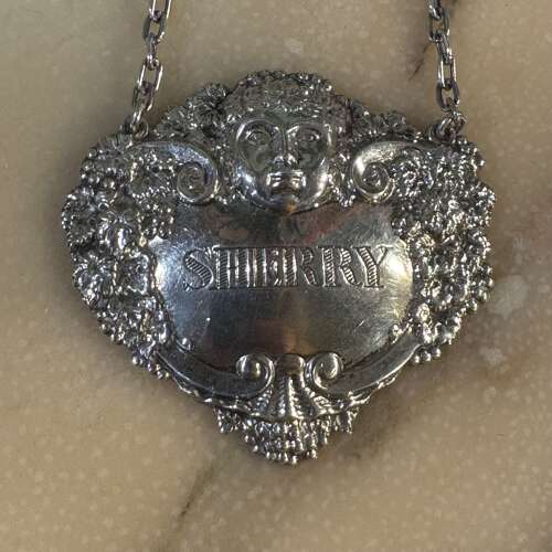 1968 hallmarked sterling silver sherry decanter label by Turner & Simpson