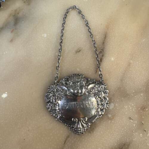 1968 hallmarked sterling silver sherry decanter label by Turner & Simpson