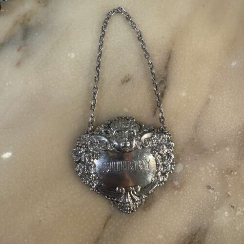 1968 hallmarked sterling silver sherry decanter label by Turner & Simpson