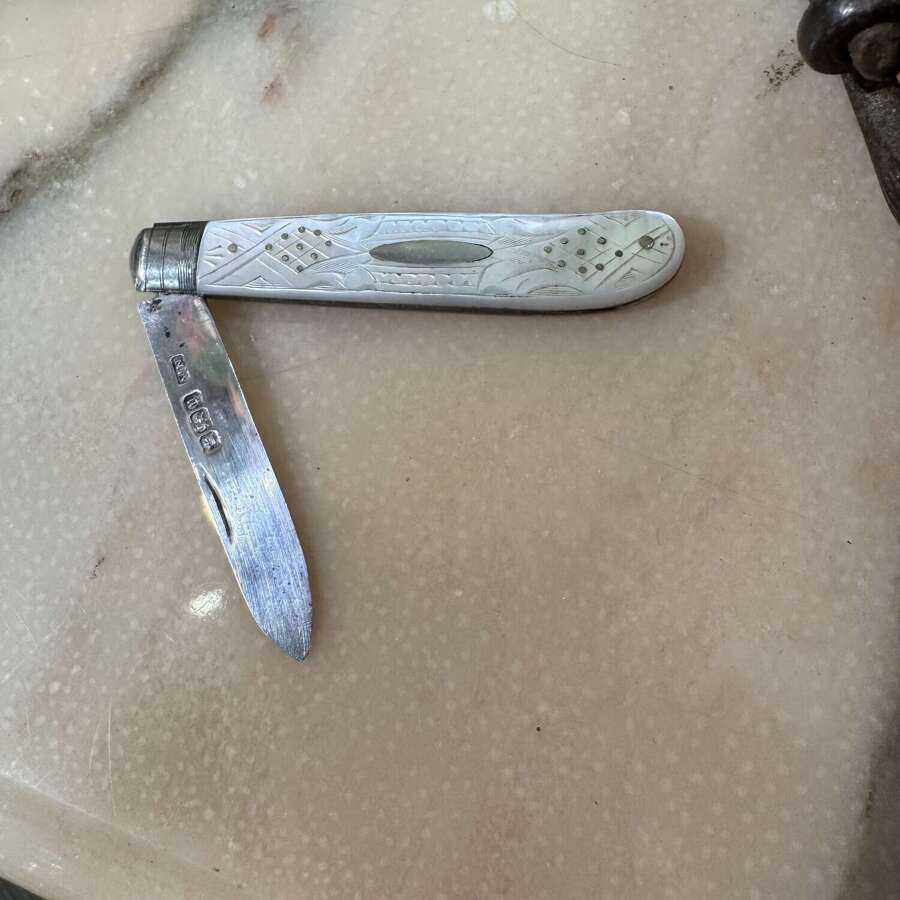 Antique 1904 silver and mother of pearl fruit knife