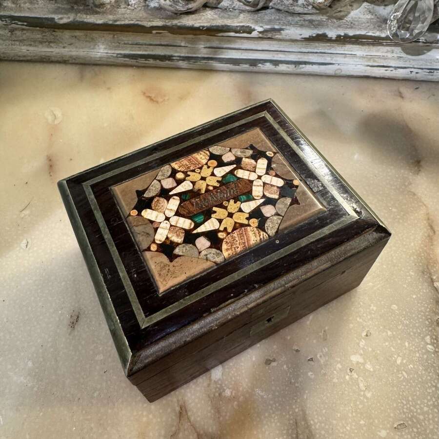 Early c.20th inlaid with marble marquetry wood veneer box