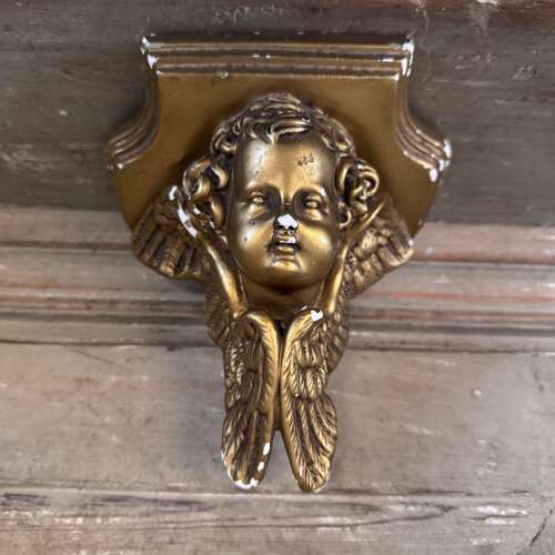 Vintage gilded chalkware cherub sconce