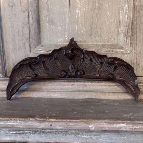 Antique Art Nouveau solid oak carved pediment
