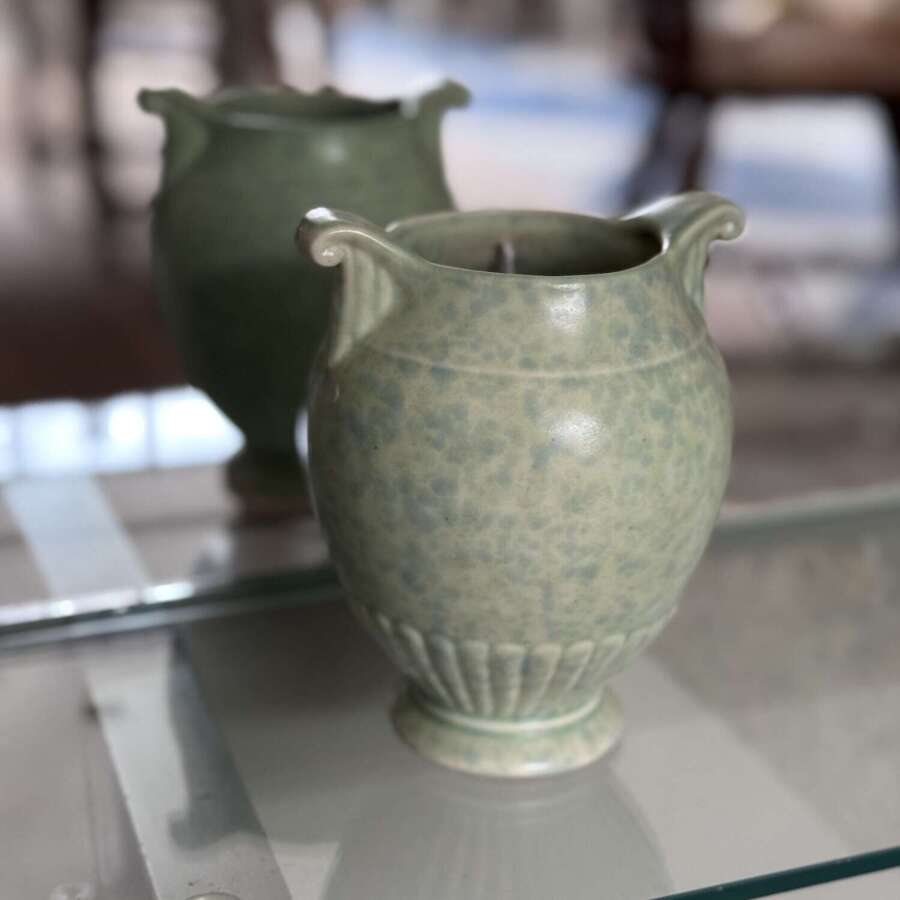 A Crown Devon 1930s pale green marbled urn vase