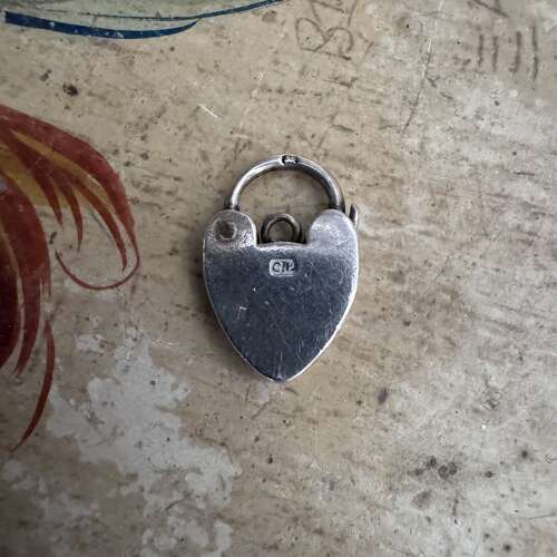 Antique silver heart padlock charm