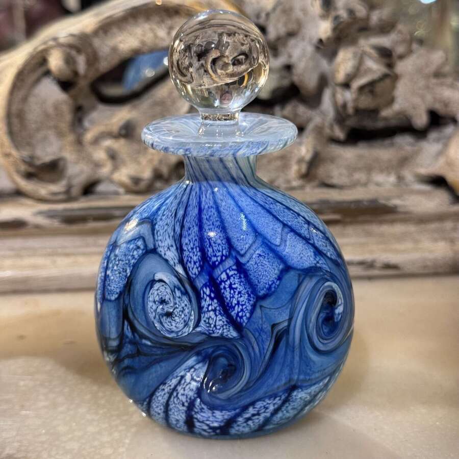 Vintage sea glass patterned scent bottle by Gozo Glass, Malta