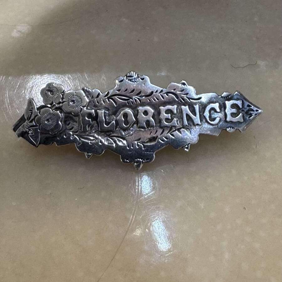 Antique silver name brooch Florence h/m 1902