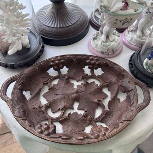 Antique German carved Black Forest carved grapes tray