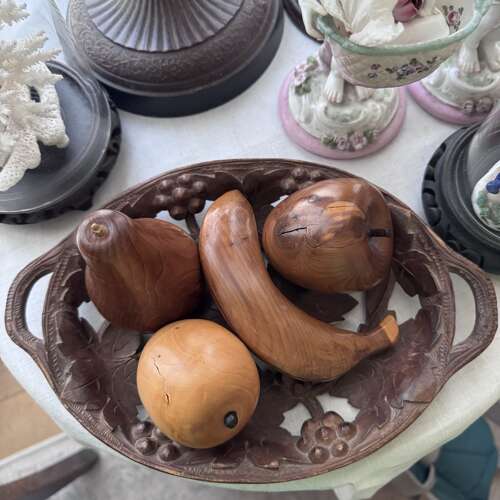 Antique German carved Black Forest carved grapes tray
