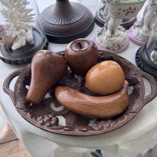 Antique German carved Black Forest carved grapes tray