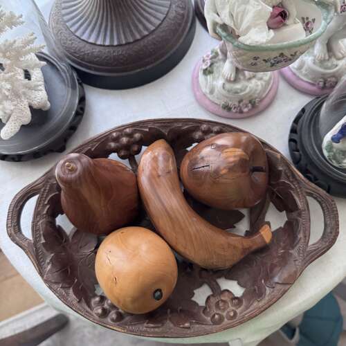 Antique German carved Black Forest carved grapes tray