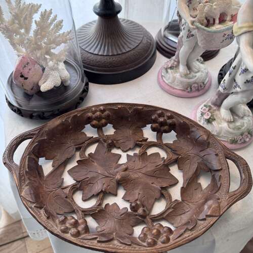 Antique German carved Black Forest carved grapes tray
