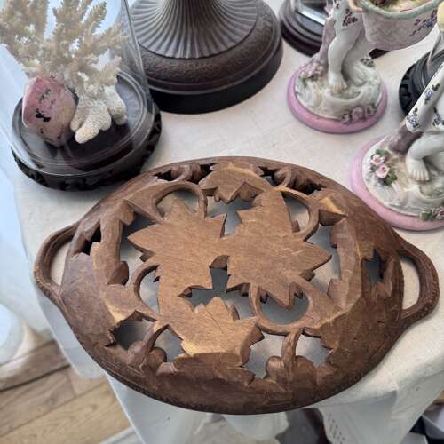 Antique German carved Black Forest carved grapes tray
