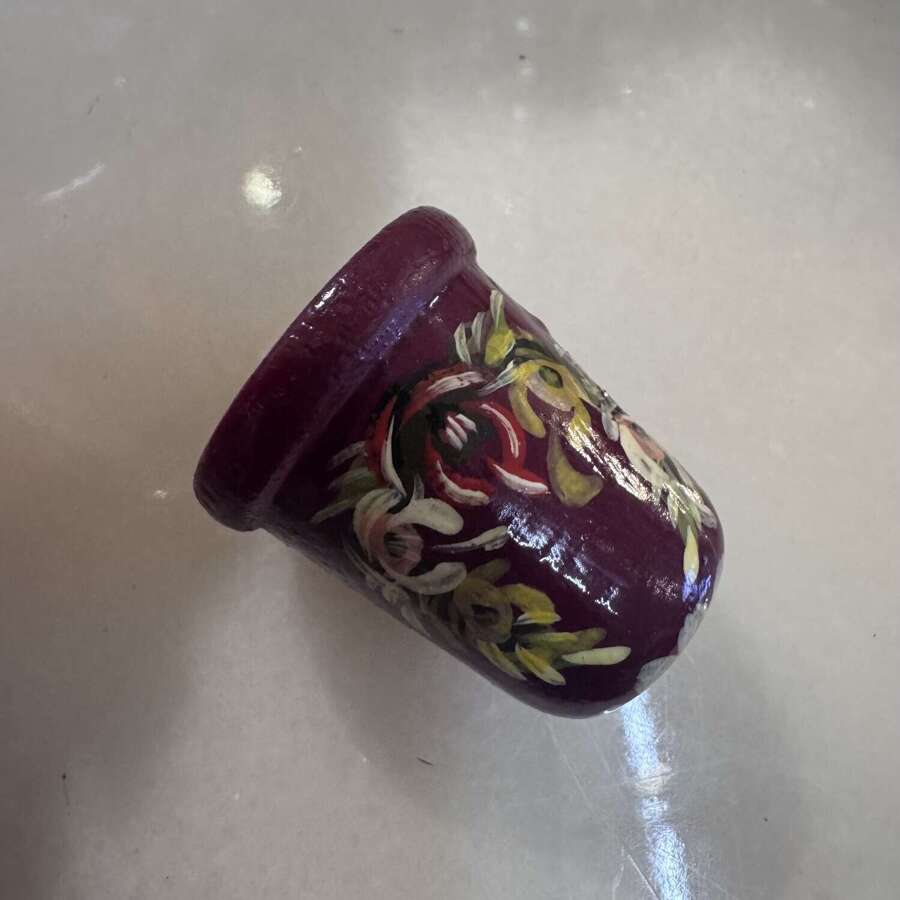 Vintage hand painted wooden thimble