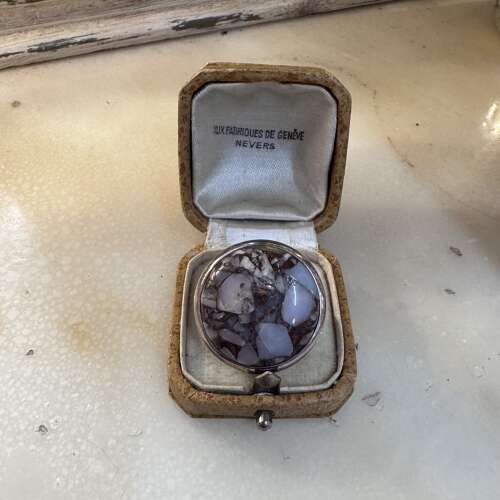 Round Peruvian pink opal, bronze and copper silver ring size P.5