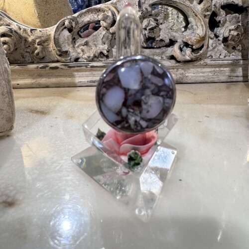 Round Peruvian pink opal, bronze and copper silver ring size P.5