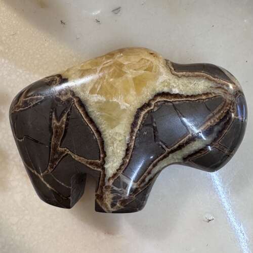 American bison carved from a natural Septarian nodule/dragon stone